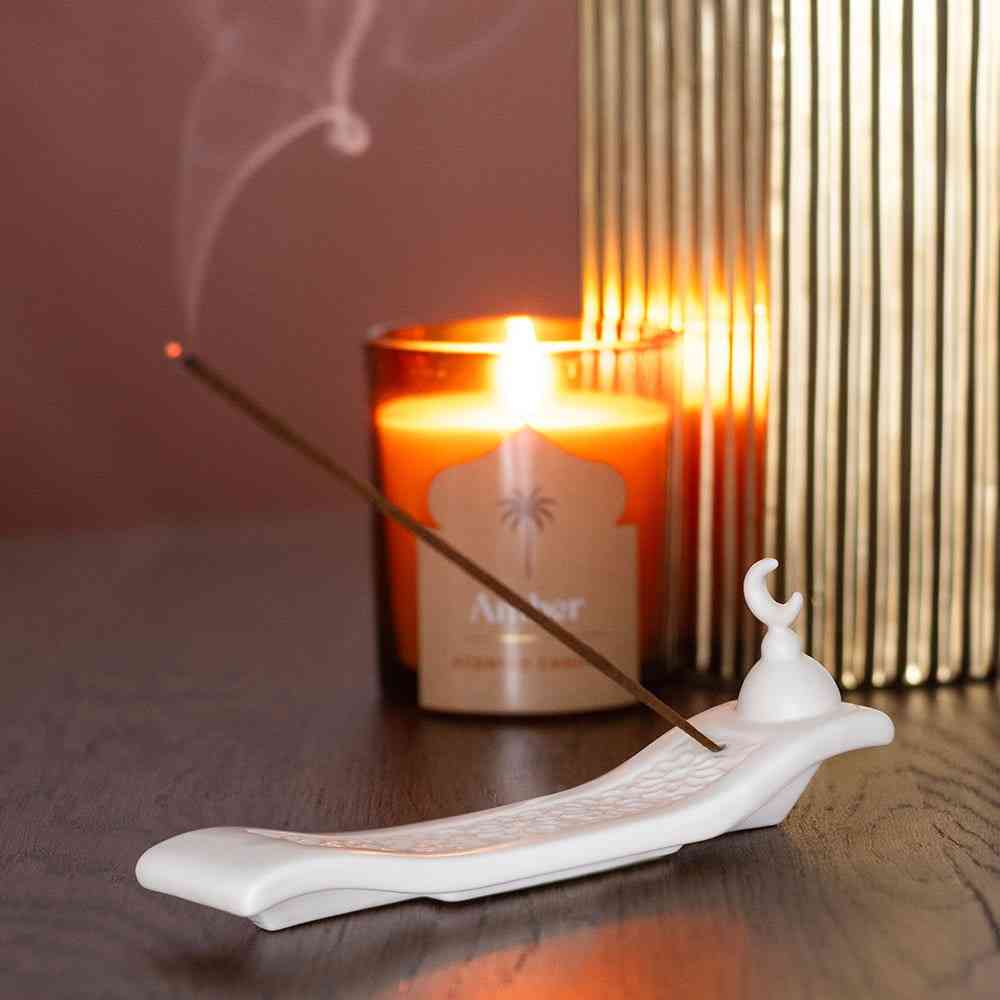 Something Different - Geometric Crescent Moon Incense Ash Catcher Weihrauchhalter - Creme